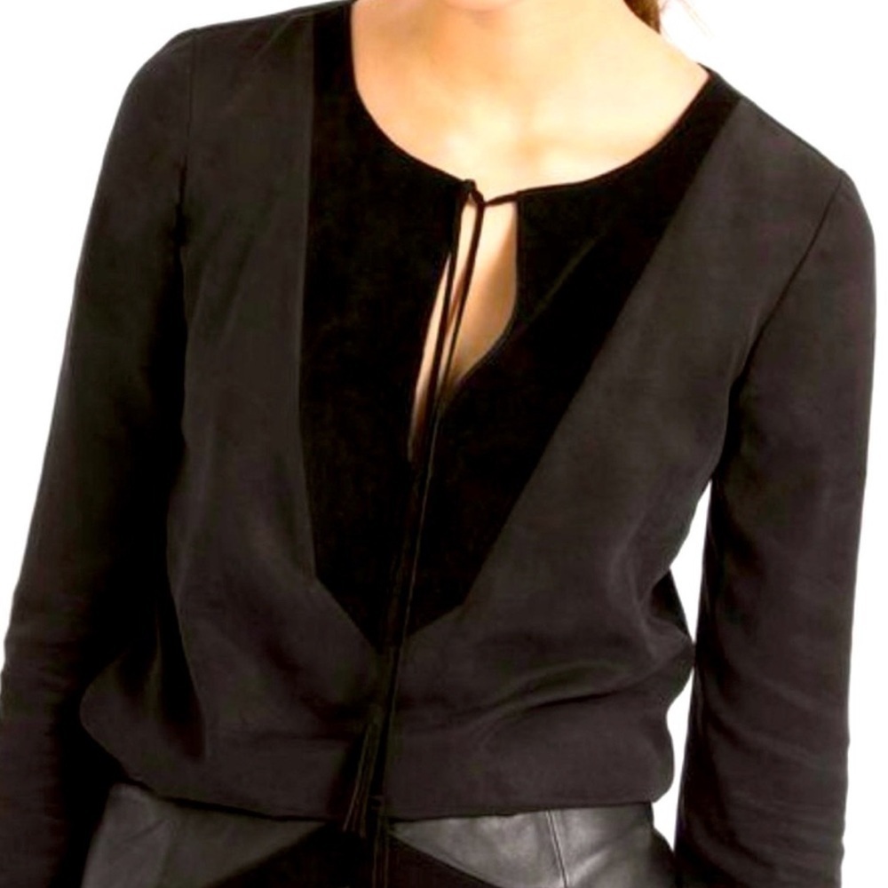 MAJE Cupro Goatskin Peasant Black Tassel Longsleeve Blouse Top